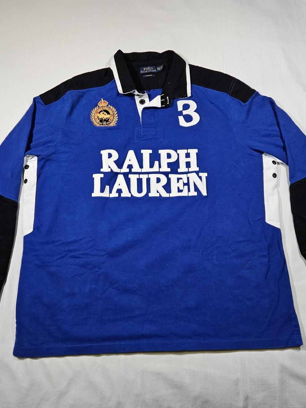 Polo Ralph Lauren Men's Snow Polo Challenge Cup Crest LS Rugby Shirt Blue XXL